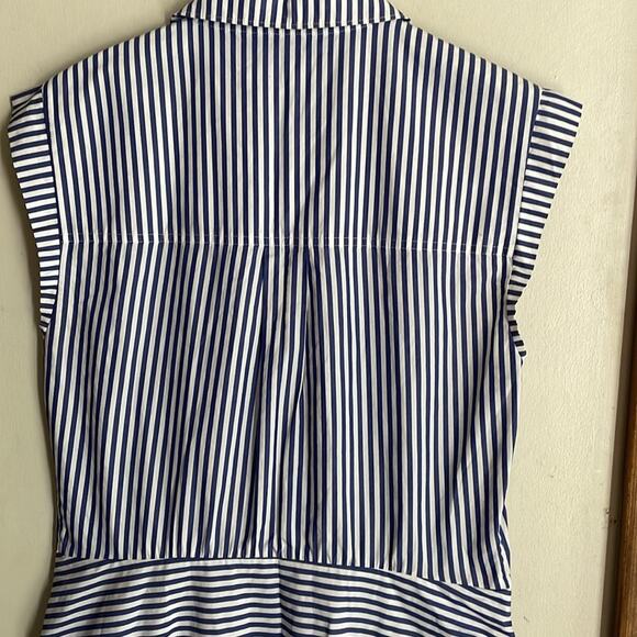 Veronica Beard Bell Bottom Ruched Striped Shirtdress - Picture 9 of 15